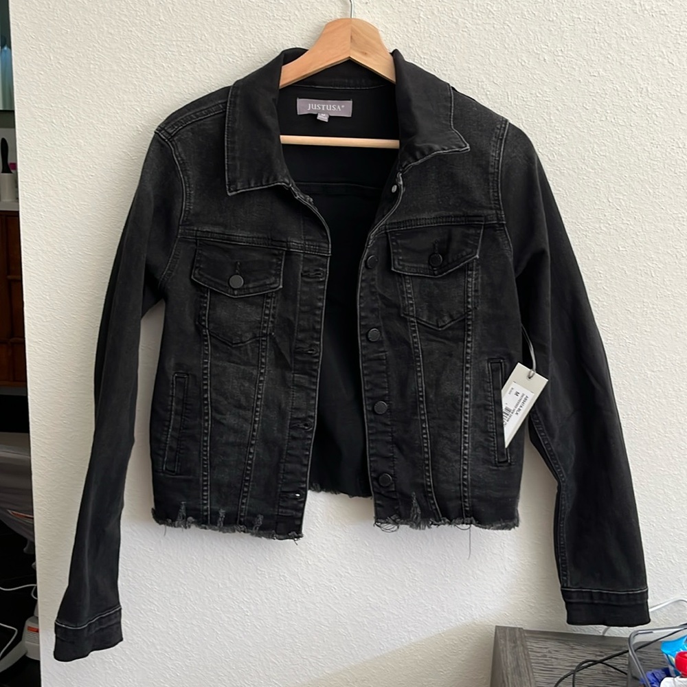 NWT Distressed medium black denim jacket